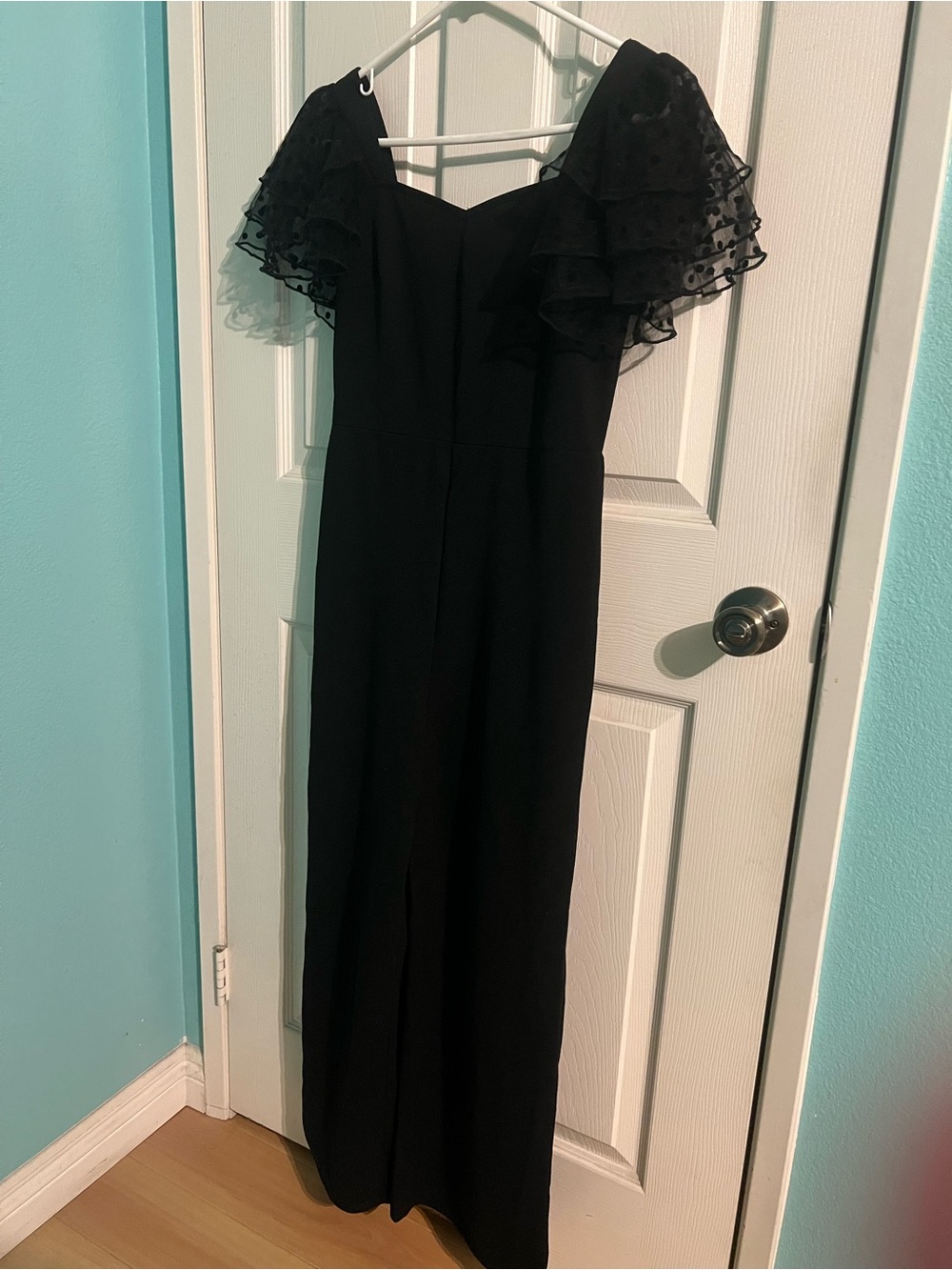 SHEIN Black Teen Off-Shoulder Jumpsuit with Ruffle Sleeve Detail